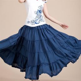 SexeMara Boho Korean Beach Mid Umbrella Long Skirts Summer Femininas Candy Color Maxi Chiffon Skirt Elastic Waist Pleated 210708