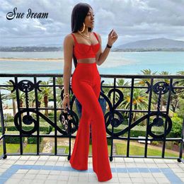 Women's Bandage Set 2 Pieces Strap Sleeveless Bustiers And Long Bell-Bottoms Trousers Sexy Celebrity Party Sheath Vestidos 211105