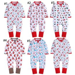 Autumn Winter Christmas Baby Rompers Cute Newborn Kids Girl Casual Long Sleeve Santa Claus trees snowman printed zipper Jumpsuits toddler clothing