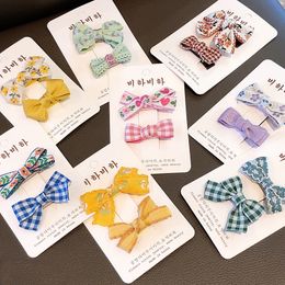 2Pcs/Set New Cute Korean Kids Bow Knot HairClips Children Sweet Colour Plaid Hairpins Girls High Quality Hair Accessories Gifts