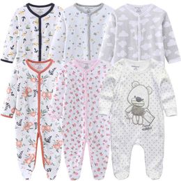 pajamas cheap Canada - 0-12Months Baby Rompers Newborn Girls&Boys 100%Cotton Clothes of Long Sheeve 1 2 3Piece Infant Clothing Pajamas Overalls Cheap G1218
