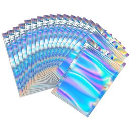 Resealable Smell Proof Bags Mylar Foil Pouch Packaging Flat Zipper Bag For Party Favour Food Storage Holographic Rainbow Laser Colour