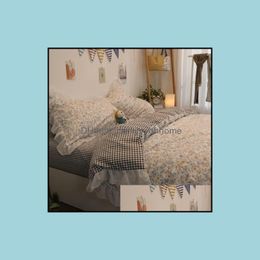 Bedding Sets Supplies Home Textiles & Garden Ins Korean Style Lace Small Floral Three-Piece Set Pure Cotton Idyllic Bed Sheet Quilt Er 1.8 M