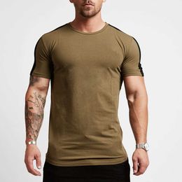 Casual Cotton Solid t shirt Men Gyms Fitness Short sleeve T-shirt Male Bodybuilding Workout Tees Tops Summer Clothes Apparel 210629