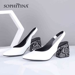 SOPHITINA Casual Sandals Women Slingbacks Office Career Snake Pattern Square Heel Sandals Elegant Comfortable Casual Shoes SC707 210513