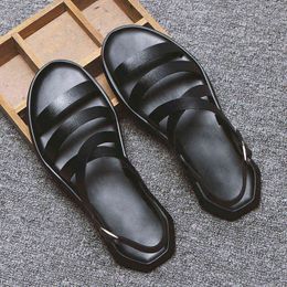 Summer Beach Sandals Mens Shoes Casual Pu Leather Men Flat Holiday Male Black White N039 1213