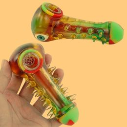 Colorful Eye Resin Portable Silicone Pipes Dry Herb Tobacco Glass Filter Bowl Innovative Design Mouthpiece Non-slip Handle Holder High Quality Smoking DHL Free