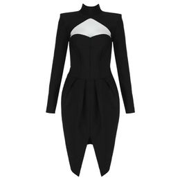 Woman Sexy Dresses Lady Paty Club Long Sleevess Mini Dress Fashion Celebrity Bodycon Clothing Black Bandage 210515