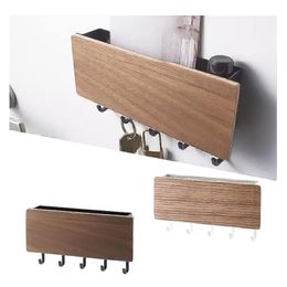 Hooks & Rails Japan Style Wooden 5-Hooks Storage Rack Multi-functional Home Organiser Holder Wall-Mounted Punch-Free Hook And