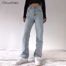 High Waist Loose Comfortable Jeans For Women Plus Size Fashionable Casual Straight Pants Mom Jeans Washed Boyfriend Jeans 210616