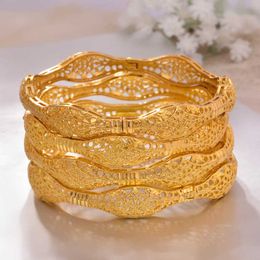 4pcs/lot 24k Fashion Gold Colour Bangles for Women African Bride Bracelet Jewellery Gifts Q0720