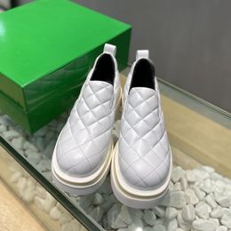 2022Round toe Platform boots woman Slip on Loafers lazy shoes leisure Women White Lattice leather Shoe ladies thick sole Casual