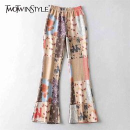 Hit Colour Slim Flare Pants For Women High Waist Print Vintage Casual Trouser Female Fashion Clothing Spring 210521