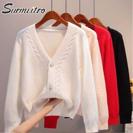 SURMIITRO Cardigan Women Autumn Winter Korean Style White V Neck Long Sleeve Sweater Female Knitted Jacket Coat Knitwear 210712