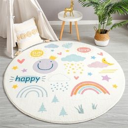 Cartoon Round Kids Bedroom Carpets Lamb Cashmere Rainbow Living Room Non-Slip Carpet Sofa Tatami Bedside Rugs Baby Crawling Mat 220301