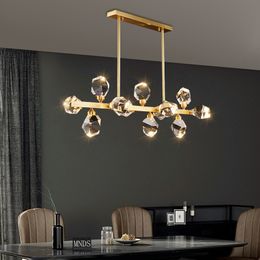 Luxury Chandelier Indoor Lighting for Living room Rectangle Brushed Gold Hanging Lamp Crystal Chandeliers LED Cristal Lustre