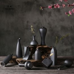 Classic black porcelain vase ceramic home office desktop decoration crafts style DIY vase gift CY52609 210409