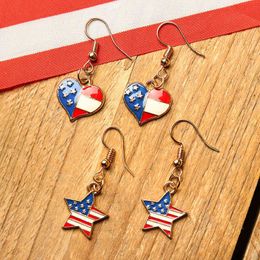 Independence Day New Fashionable Oil Drop American Flag Earrings European American Five-pointed Star Peach Heart Flag Earrings Q0709