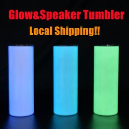 Local Warehouse 20oz Sublimation Straight Skinny Tumblers Speaker Tumbler Orange Yellow White Green Glow in the Dark Cups Thermal Transfer Coffee Mug A02