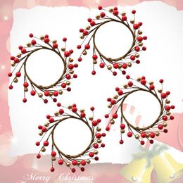 Decorative Flowers & Wreaths 3pcs 8cm Inner Diameter Berry Wreath Candle Rings Garland Xmas Ornament Stand Centerpiece