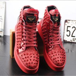 New Luxury Mens red Casual Comfort Shoes High Top Lace Up Man black Trending Leisure Shoes Flat Platform chaussures b6