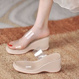 Rimocy Transparent Pvc Wedges Jelly Shoes Women White Strap Thick Heels Platform Slippers Woman Ouutdoor Beach Slides Ladies 210528