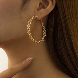 Retro Twist Weave Large Earrings Hoop Geometric Metal Circle Gold Ear Drop For Women Hip Hop Cross Round Stud Earring European Jewellery Accessories