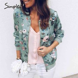 Casual retro floral printed coat women V-Neck zipper bomber Fashion street style long sleeve autumn jacket 210414