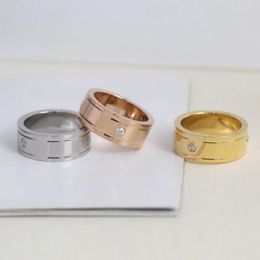 Europe America Designer Fashion Style Rings Lady Women Stainless Steel 18K Gold Engraved B Letter Settings Diamond Wide Ring 3 Colour