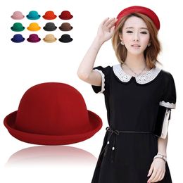 Stingy Brim Hats Gift Soft Faux Wool Outdoor Autumn Universal Party Winter Keep Warm Shopping Curled Bowler Hat
