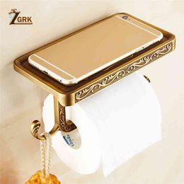 ZGRK Bathroom Toilet Holder Paper Towel Hook And Phone Chrome/Gold Mount Hardware 210720