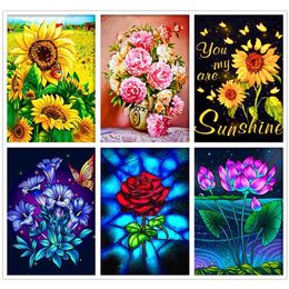 Round full 5d cartoon flowers painting rose sunflower DIY diamond embroidery set home decoration ornaments