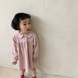 Spring cute Baby Girls Doll Collar Letters Embroidery Long Sleeve Dress Toddler Kids Cotton Skin-friendly Casual Dresses 210615