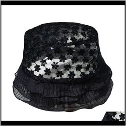 Wide Brim Hats Caps Hats, Scarves & Gloves Fashion Aessoriesjapanese Lolita Embroidery Floral Lace Bucket Hat Women Layered Ruffles Sun Cap 2