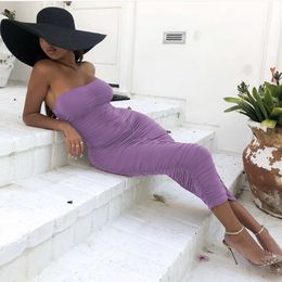 Summer Women Bodycon Long Midi Dress Bandeau Open Back Pleated Hip Elegant Party Outfits Sexy Club Clothes Vestdios 210517