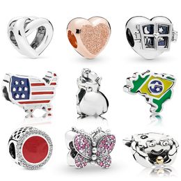 Memnon Jewellery 925 Sterling Dazzling Pink Butterfly Charms Window Hearts Charm Flag Element Bead Dance Knotted Heart Beads Fit Pandora Style Bracelets Diy