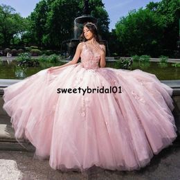 Pink vestidos de 15 años Quinceanera Dresses Lace Appliques Sweet 16 Dress Applique Long Ball Gown Prom Gowns