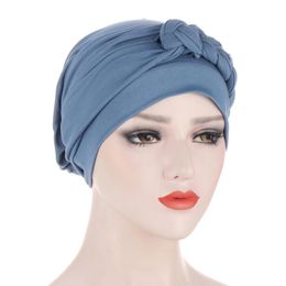 turban with braids Canada - Beanie Skull Caps 2021 Side Braid Turban Hat Solid Color Women Winter Headscarf Bonnet Lnner Hijabs Cap Muslim Hijab Femme Wrap Head Fashion