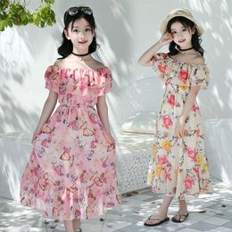 Girl's Dresses Girls Summer Flower Print Bohemian Beach Dress Teenager Children Princess Chiffon Fashion Kids Party Clothes