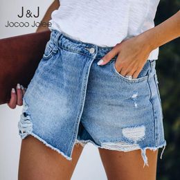 Jocoo Jolee Ripped Slim Denim Shorts Women High Waist Summer Distressed Bottoms Hole Mini Skirt Casual Basic Vintage Pocket 210518