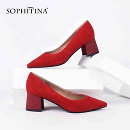 SOPHITINA Sexy Pointed Toe Pumps Fashion Special Hoof Heels High Quality Kid Suede Women's Shoes Shallow Casual Pumps SC248 210513