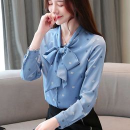 Korean Women Blouses Woman Chiffon Shirt Plus Size Print Blouse Tops Long Sleeve Dot Blusas Mujer De Moda 210531