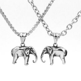 Fashion Elephant Charms Pendant Stainless Steel Chain Necklace Women Silver Colour Long Statement Jewellery Bisuteria Chains