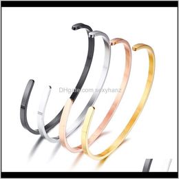 Bangle Bracelets Drop Delivery 2021 Elegant For Women M/5Mm Gold/Rose Gold/Steel/Black Ladies Inner Sand Open Bracelet Exquisite Jewellery B9Pk