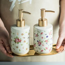 320ml Vintage Bath Gel Bottles Rose Flower Ceramic Empty Bottle of Shampoo Disinfectant Body Lotions Shower Tools