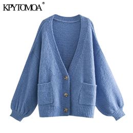 Women Fashion With Pockets Oversized Knitted Cardigan Sweater Long Sleeve Female Outerwear Chic Tops 210420