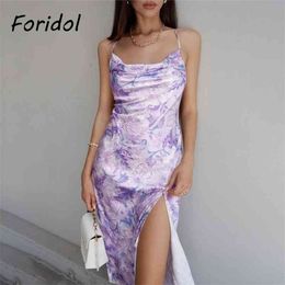 Foridol Elegant Floral Print Summer Dress Women Clothing Fashion Club Party Midi Dress Sleeveless Long Vestido Feminino 210415