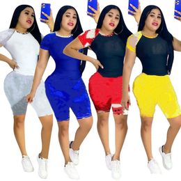Women tracksuits summer clothes plus size 2XL outfits jogger suits two piece set short sleeve T-shirts+shorts pants casual print sportswear joggers DHL 4727