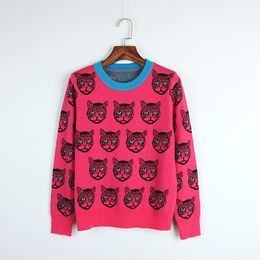 Fashion-Fashion-Autumn/ Winter Pullover Regular Long Sleeve Crew Neck Animal Print Panelled Cats Brand Same Style Sweaterzc