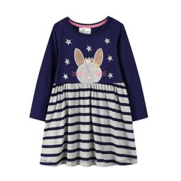 Jumping Metres Long Sleeve Princess Cotton Girls Dress Animal Applique Star Party Baby Clothes Selling Children's 210529